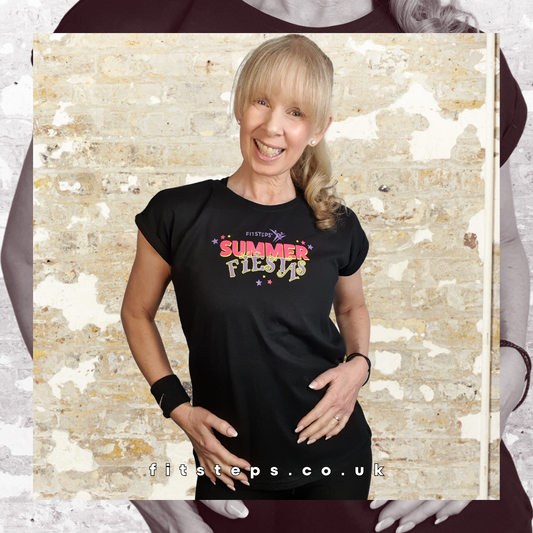 Summer Fiesta Capped Sleeve Tee - Black