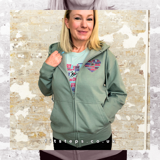 FitSteps Heart Design Relaxed Fit Zip Up Soft Mint