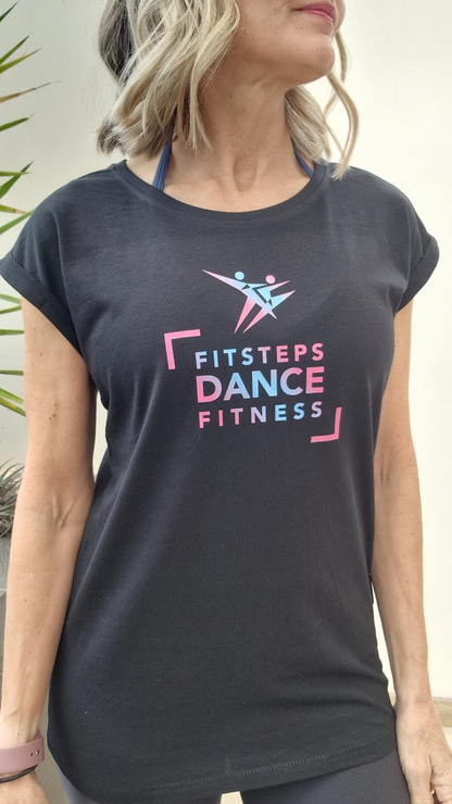 FitSteps ICONIC Capped Sleeve Tee Logo (Black)