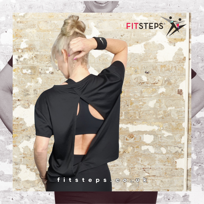 FitSteps Heart Design Open Backed Tee Black